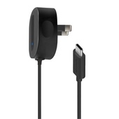 Promate Portable USB Type-C 5V,3A Wall Charger with Built-in Charging Cable (Black)