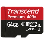 Transcend 64GB microSDXC Memory Card Premium 400x Class 10 UHS-I with microSD Adapter