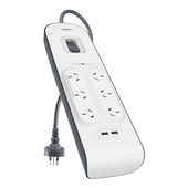 Belkin 6 Way Surge Board with 2 x USB Ports (2.4A)
