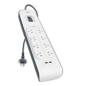 Belkin 8 Way Surge Board with 2 x USB Ports (2.4A)