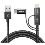ADATA USB Type A/Micro USB Cable w/ USB Type-C & Lightning Adapters (Black, 1 m)