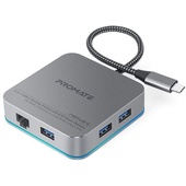 Promate 6-in-1 USB-C Docking Station with 87W Power Delivery (Grey)