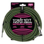 Ernie Ball 10' Braided Straight / Angle Instrument Cable - Black / Green