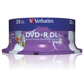 Verbatim DVD+R DL 8.5GB 10x White Wide Printable 25 Pack on Spindle