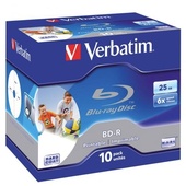 Verbatim BD-R 25GB 6x White Wide Printable 10 Pack with Jewel Cases