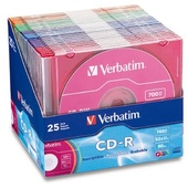 Verbatim CD-R 700MB Slim Case Colours 52x 25Pk