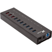 Xcellon 10-Port Powered USB 3.0 Slim Aluminum Hub with 3 Dual Data/Charging Ports