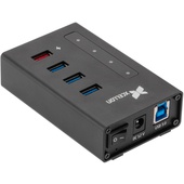 Xcellon 4-Port Powered USB 3.0 Slim Aluminum Hub with 1 Dual Data/Charging Port