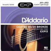 D'Addario EXP13 Custom Light Coated 80/20 Bronze Acoustic Guitar Strings (6-String Set, 11 - 52)