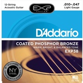 D'Addario EXP38 Light Coated Phosphor Bronze Acoustic Guitar Strings (12-String Set, 10 - 47)