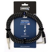 Ambertec AMB0-QR2-I1-030 Guitar Cable REAN Connectors Straight/Right Angle (Vintage B&W Cloth, 3m)