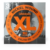 D'Addario EXL110 Regular Light XL Nickel Wound Electric Guitar Strings (6-String Set, 10 - 46) 3pk