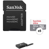 SanDisk 32GB Ultra UHS-I microSDHC Memory Card with SD Adapter (5-Pack) and USB 3.0 Card Reader