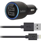 Belkin 2-Port Car Charger with Lightning to USB Cable (4')