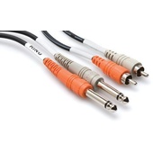 Hosa CPR-203 Two 1/4" Phone Male to Two RCA Male Unbalanced Cable (Moulded Plugs) - 10'