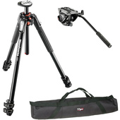 Manfrotto MVH500AH Flat Base Fluid Head, MT190XPRO4 Tripod Legs, Padded Case Kit