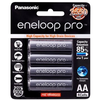 Panasonic Eneloop Pro AA Rechargeable Ni-MH Batteries (2550 mAh, 4 Pack)