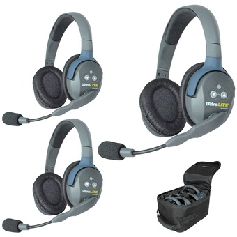 Eartec UL3D UltraLITE 3-Person Headset System with Batteries, Charger & Case (Dual-Eared)