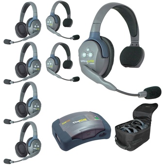 Eartec Ultralite Hub 7 Person System with 3 Single and 4 Double Headsets