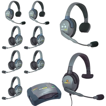 Eartec Ultralite Hub 9 Person System with 3 Single, 5 Double and 1 Max4G Single Headset