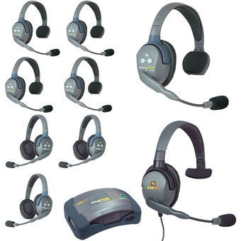 Eartec Ultralite Hub 9 Person System with 5 Single, 3 Double and 1 Max4G Single Headset