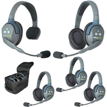 Eartec Ultralite 5 Person System with 1 Single and 4 Double Headsets