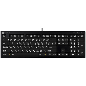 LogicKeyboard XL Print NERO PC Slimline Large Print Keyboard (US/Hebrew, White On Black)