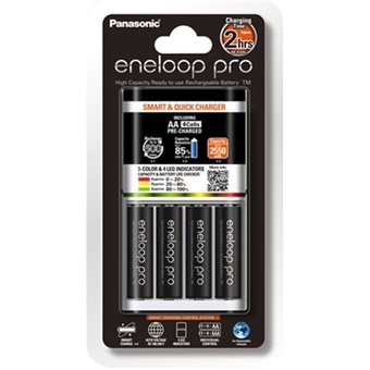 Panasonic Eneloop Quick Charger + Pro AA Rechargeable Ni-MH Batteries (2550 mAh, 4 Pack)