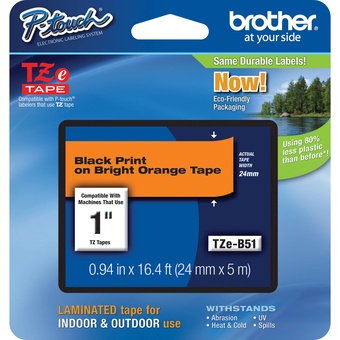 Brother TZB51 Laminated Tape for P-Touch Labelers (Black on Fluorescent Orange, 0.94" x 16.4')