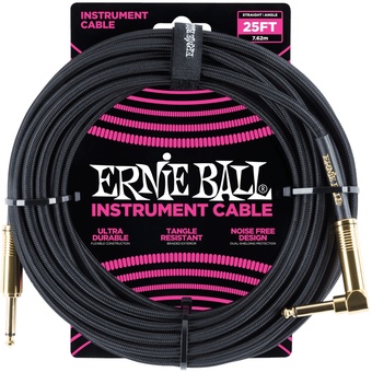 Ernie Ball 25' Braided Straight / Angle Instrument Cable Neon - Black