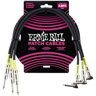 Ernie Ball 1.5' Straight / Angle Patch Cable 3-pack - Black