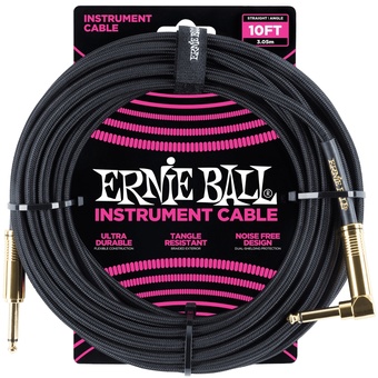 Ernie Ball 10' Braided Straight / Angle Instrument Cable - Black