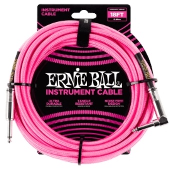 Ernie Ball 18' Braided Straight / Angle Instrument Cable - Neon Pink