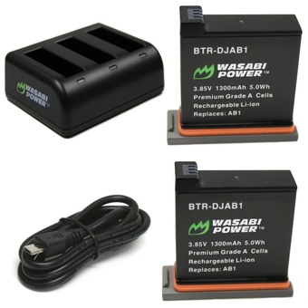Wasabi Power Battery (2-pack) and Triple USB Charger for DJI AB1 and DJI OSMO Action Camera