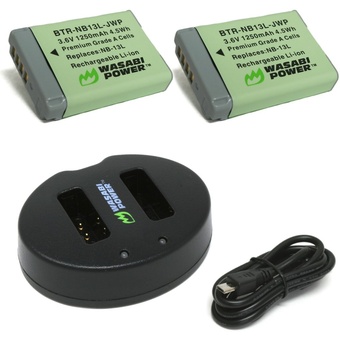 Wasabi Power Battery (2-pack) And Dual USB Charger for Canon NB-13L