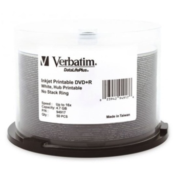 Verbatim DVD+R 4.7GB 16x White Wide Printable 50 Pack on Spindle