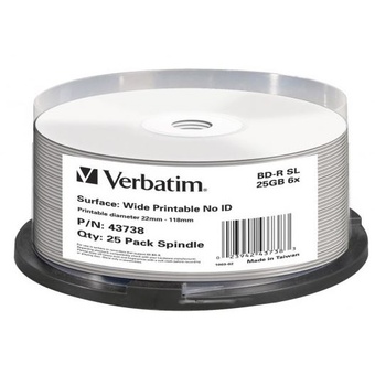 Verbatim BD-R 25GB 6x White Wide Printable 25 Pack on Spindle