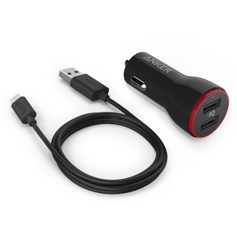 Anker PowerDrive 2 Port Car Charger + Micro USB cable (Black)