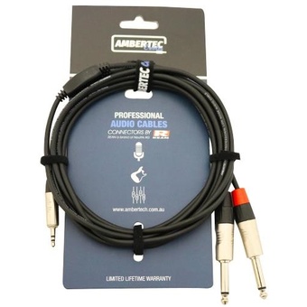 Ambertec AMB0-MQQ-M1-030 Cable REAN 3.5mm TRS plug - 2 x 6.35mm TS plug (3M)