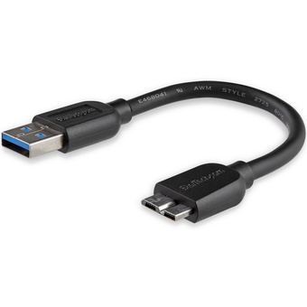 StarTech Slim USB 3.0 Micro B Cable (Black, 15cm)
