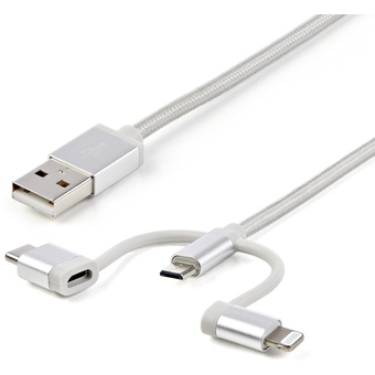 StarTech USB Multi Charging Cable - USB to Micro-USB or USB-C or Lightning