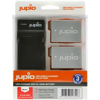 Jupio Pair of LP-E8 Batteries and USB Single Charger Value Pack