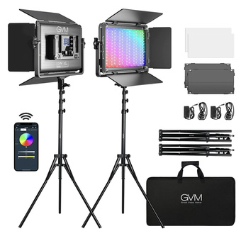 GVM 1300D RGB LED Studio Video Light Bi-Colour Soft 2-Light Panel Kit (2 Pack)