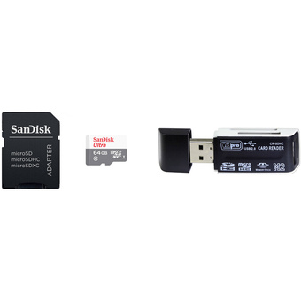 SanDisk 64GB Ultra UHS-I microSDXC Memory Card with SD Adapter & 4-in-1 USB 2.0 Card Reader