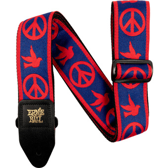 Ernie Ball Jacquard Guitar Strap - Red and Blue Peace Love Dove