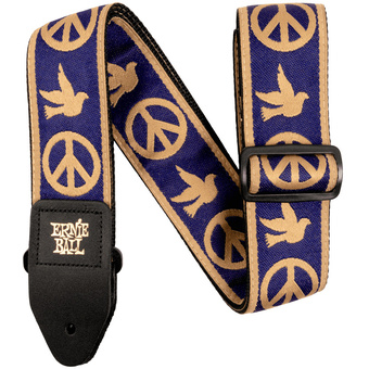Ernie Ball Jacquard Guitar Strap - Navy Blue and Beige Peace Love Dove