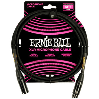 Ernie Ball 1.52m Braided Male Female XLR Microphone Cable (Black)