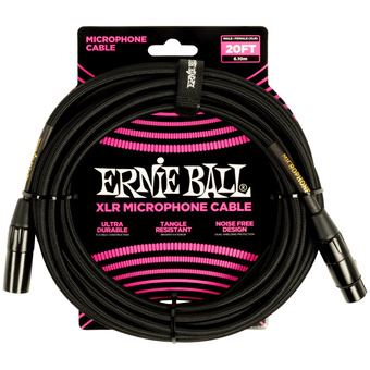 Ernie Ball 6.1m Braided Male Female XLR Microphone Cable (Black)