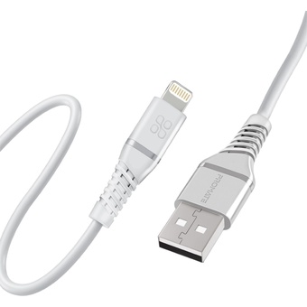 Promate PowerLine-Ai120 MFI Certified USB-A to Lightning Data/Charge Cable (White, 1.2m)