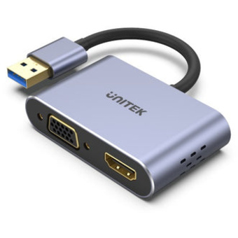 UNITEK USB-A to HDMI 2.0 & VGA Adapter with Dual Monitor Support